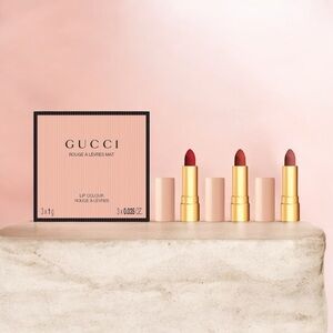 GUCCI Rouge A Levres Mat Lip Colour Trio 3 Mini LIPSTICK Argentina Goldie Janet